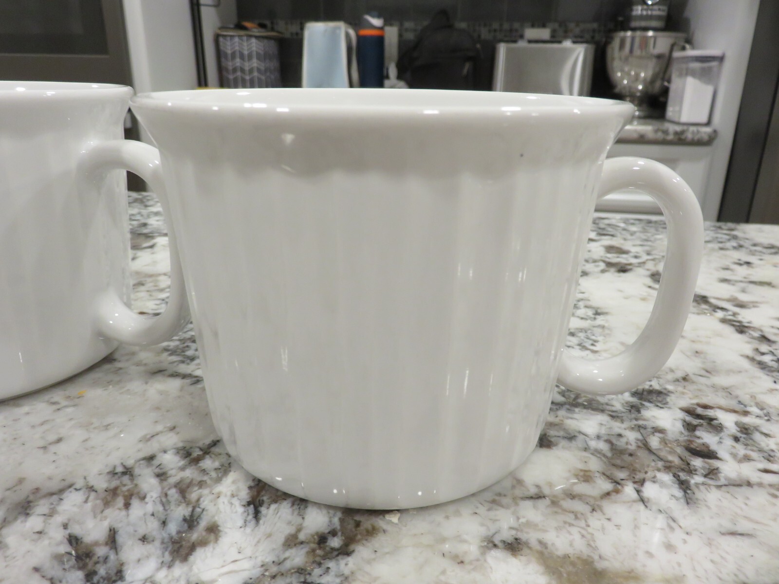 2 Corningware 20 oz French White Meal Mugs – NO Lids EUC