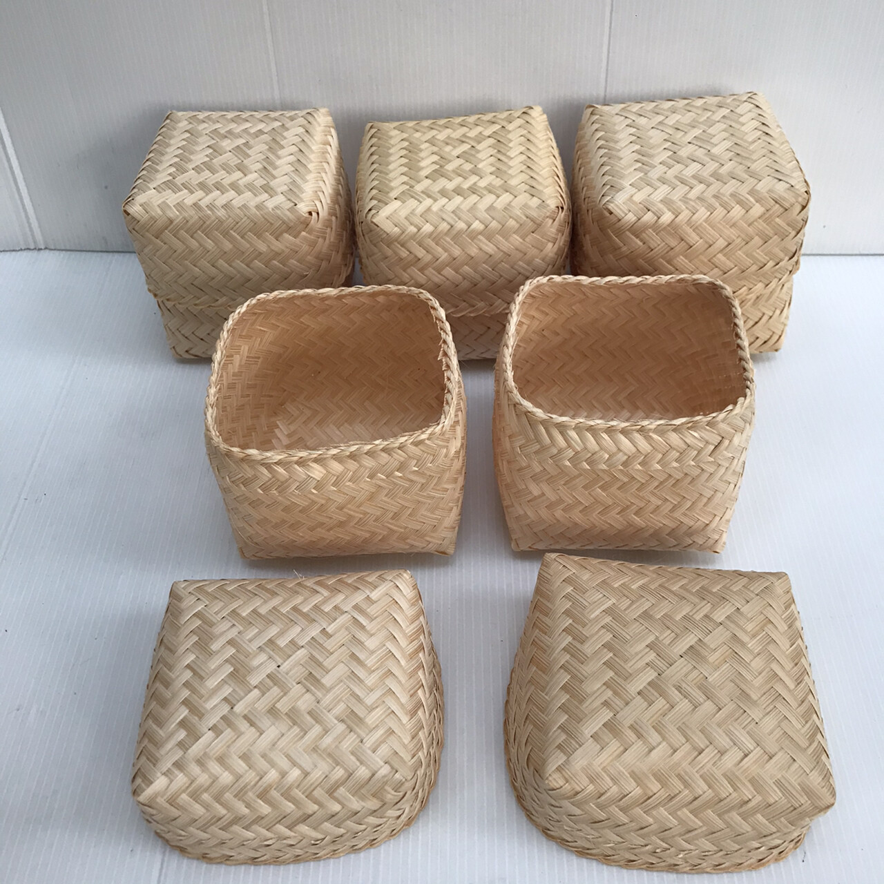 Vintage Thai Handicraft Kratip Sticky Rice Small Bamboo Serving Basket Size3″X3″