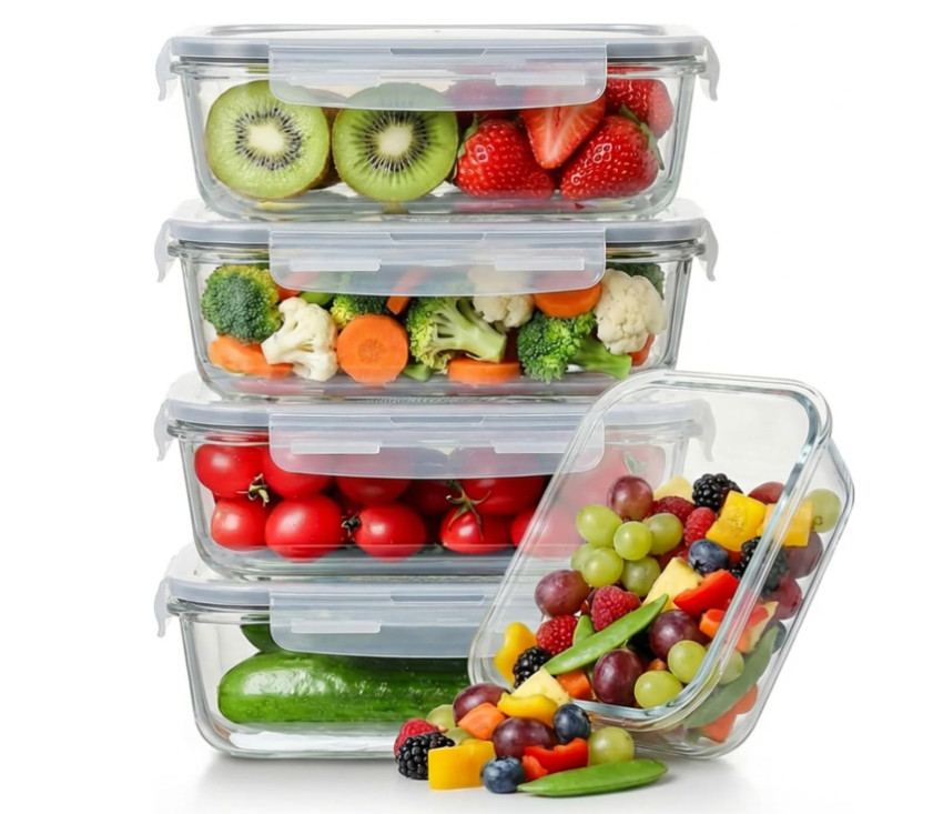 Set de 5 recipientes de vidrio 36oz con tapa, herméticos y aptos horno