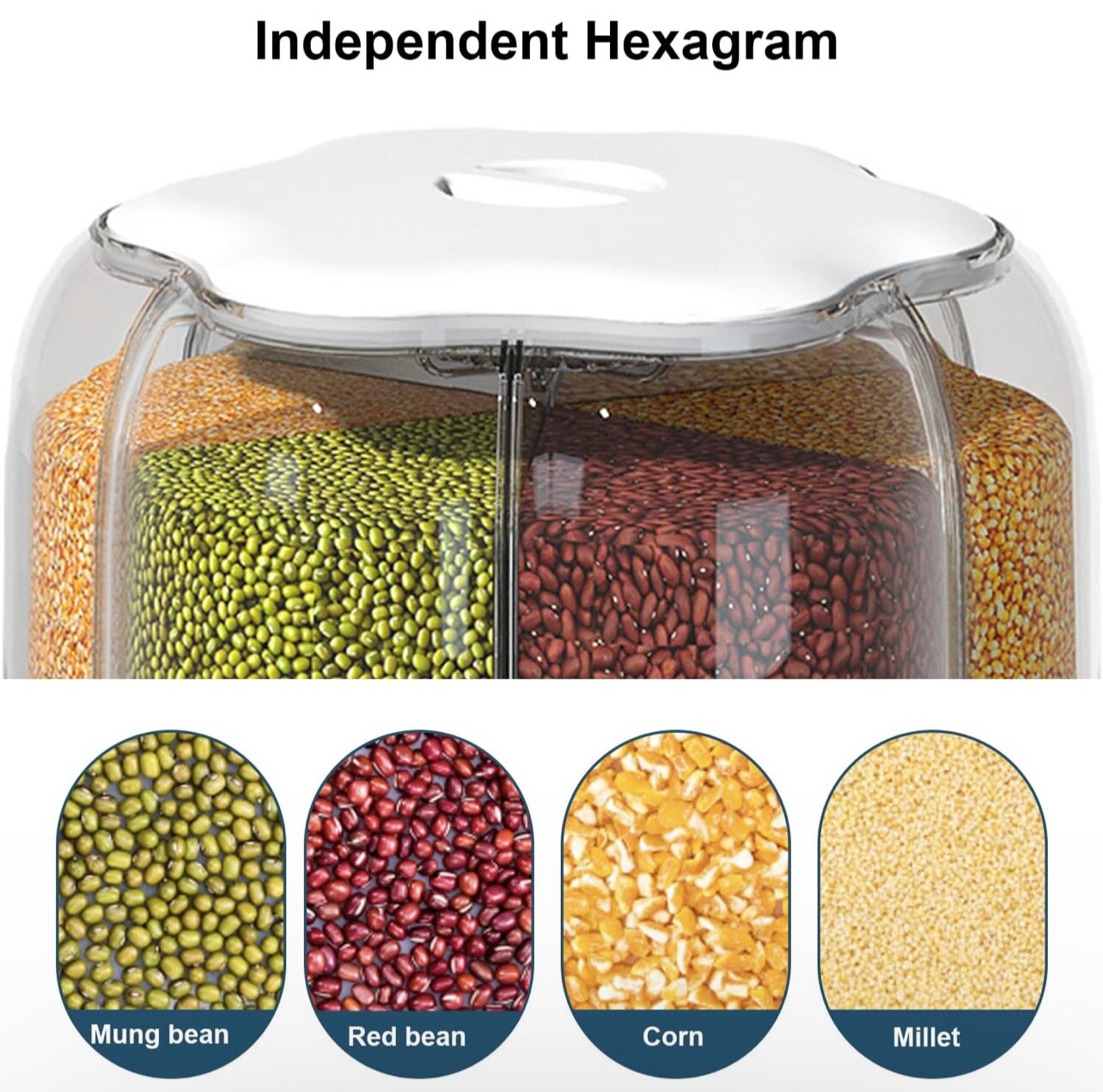 Kitchen 360° Rotating Cereal/Grain/Lentil 30lb X-Large Dispenser 6 Compartments