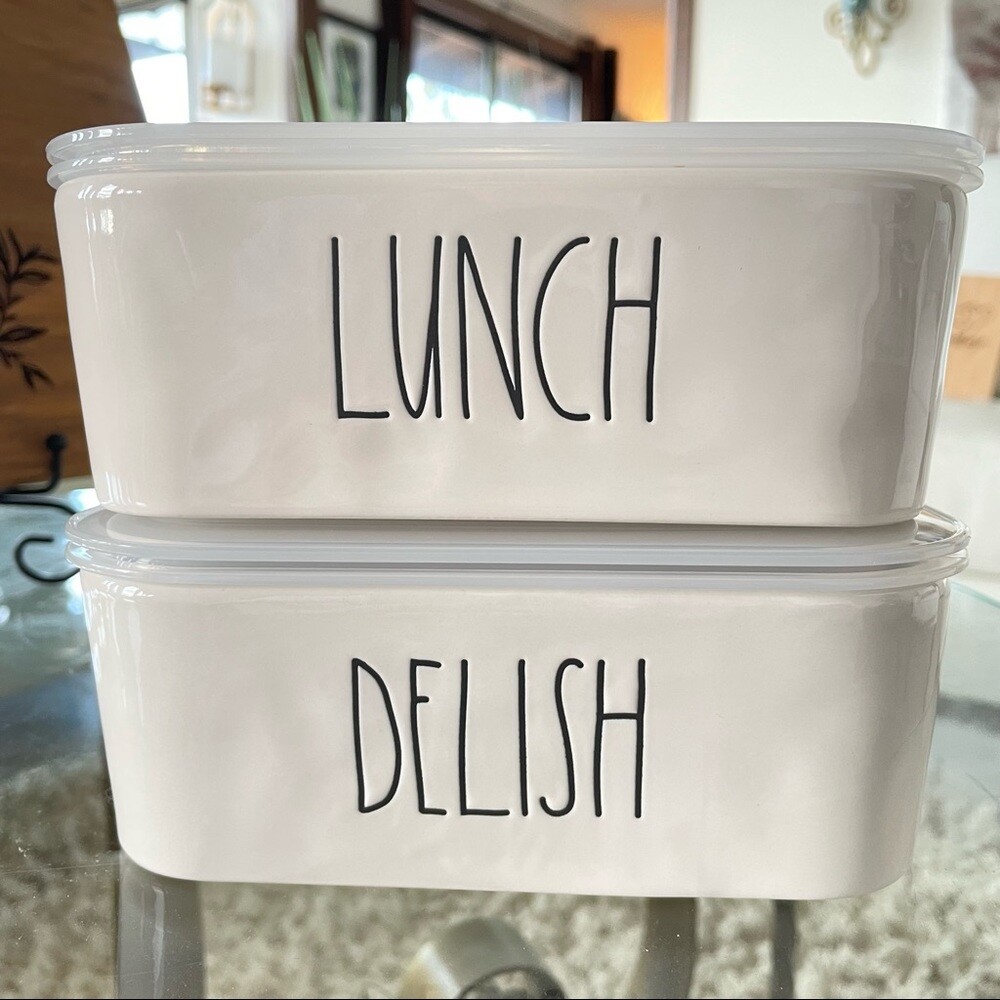 NWT Rae Dunn 2 pieces Lunch & Delish Ceramic Containers Set with Vented Lid New