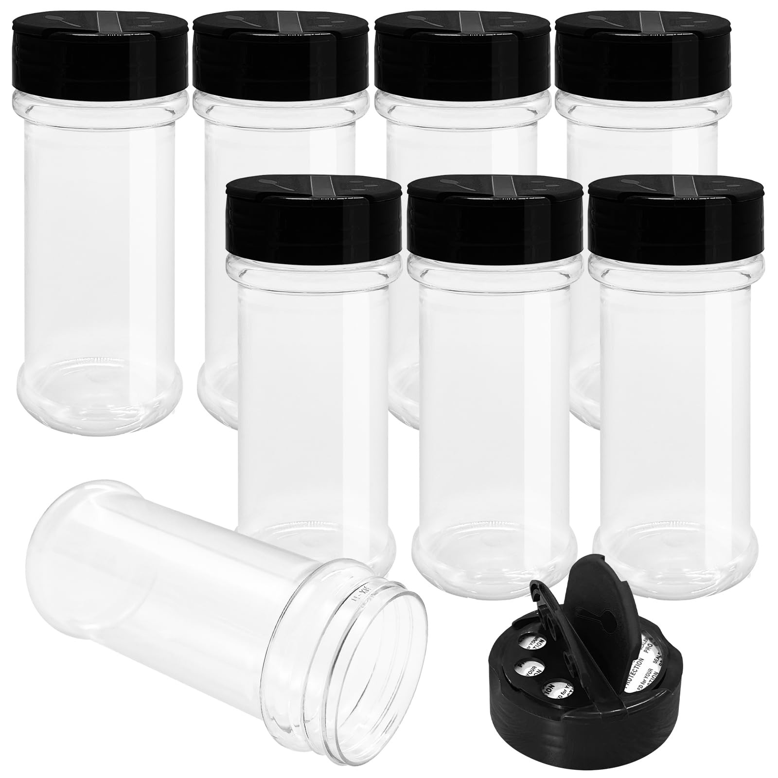 8 Pack 5.5 Oz Plastic Round Spice Bottles with Black Shaker Lids,Reusable Sea…