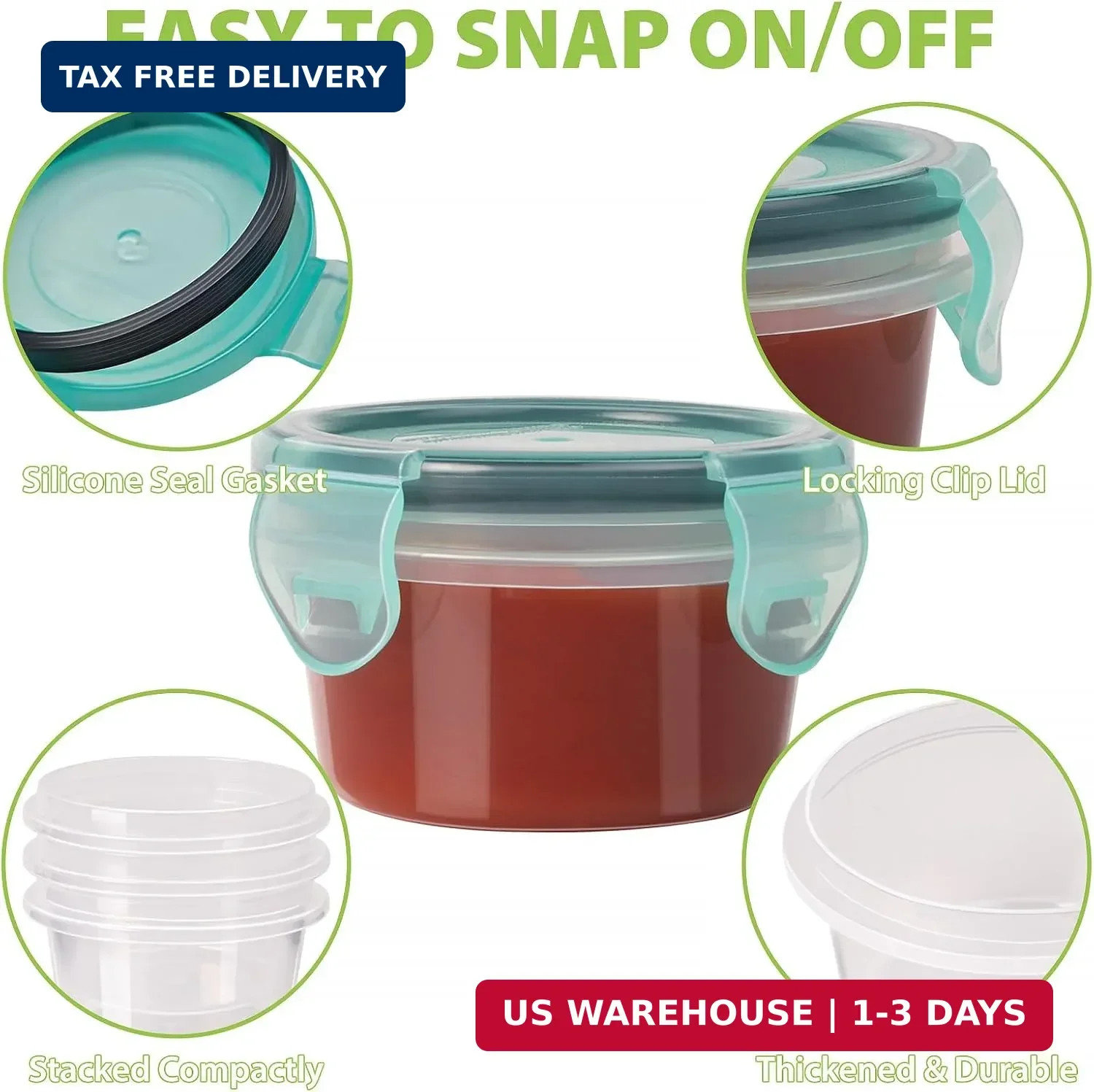 6 Pack Small Condiment Containers Leakproof Lid BPA Free Reusable Sauce Dressing
