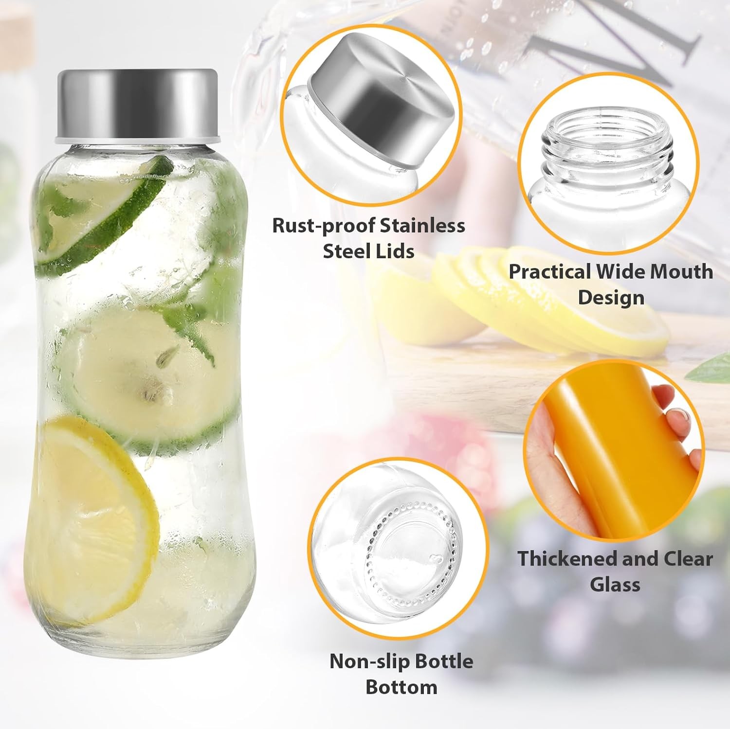 Glass Juice Bottles with Lids 8 oz,Juicing Bottles Reusable GlassStainless Steel