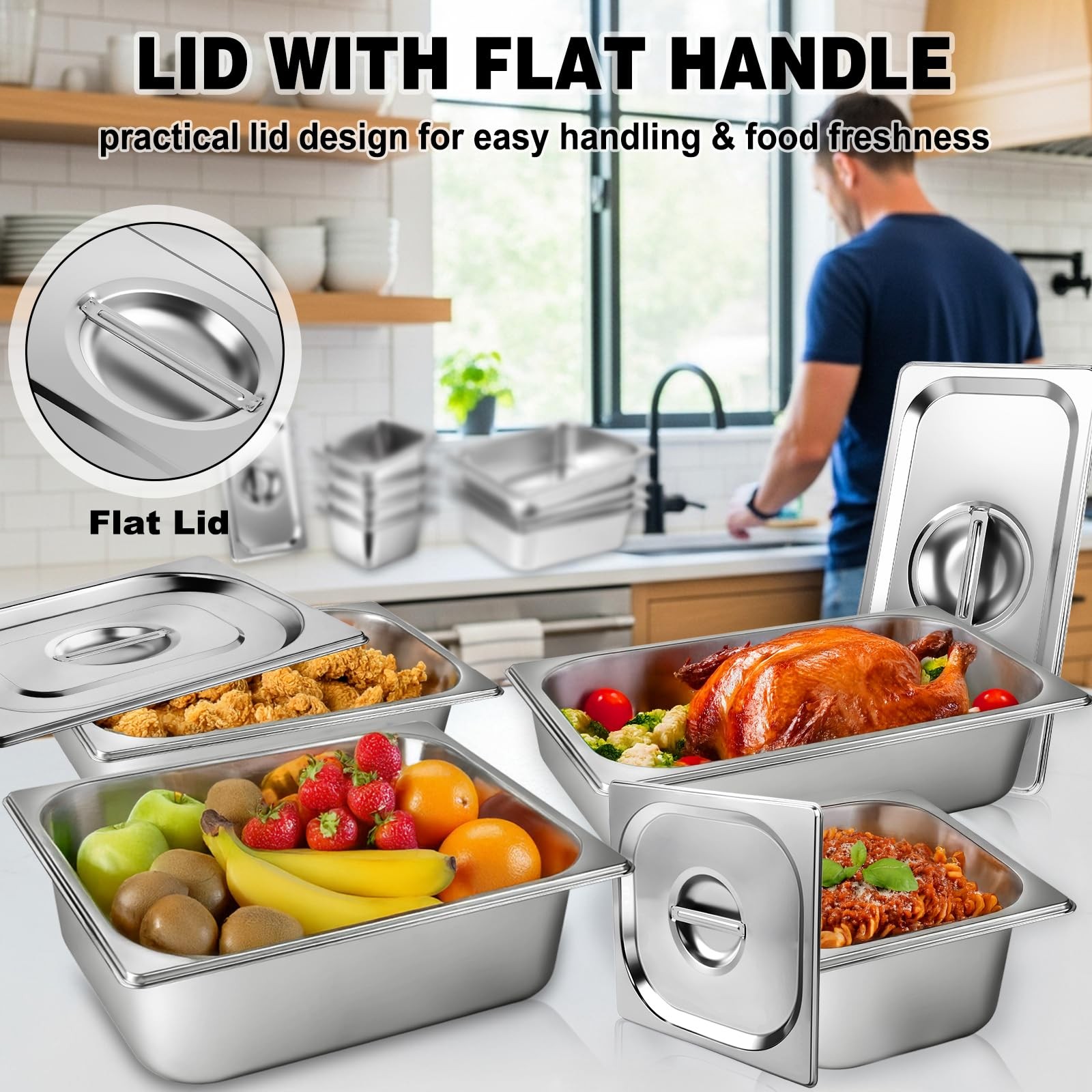 4 Pack 1/3 Hotel Pan with Lids, 4” Deep Steam Table Pan with Lid, 13”L x 6….