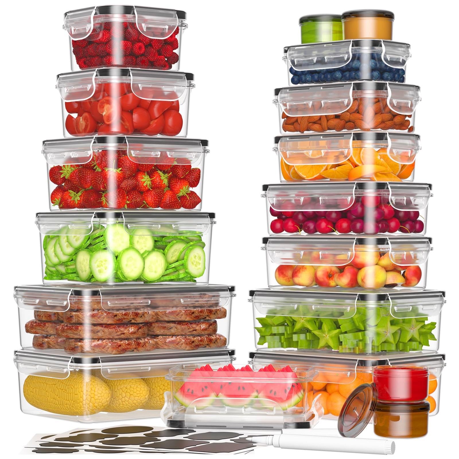 KEMETHY 36-Piece Food Storage Containers with Lids(18 Container & 18 36 Piece