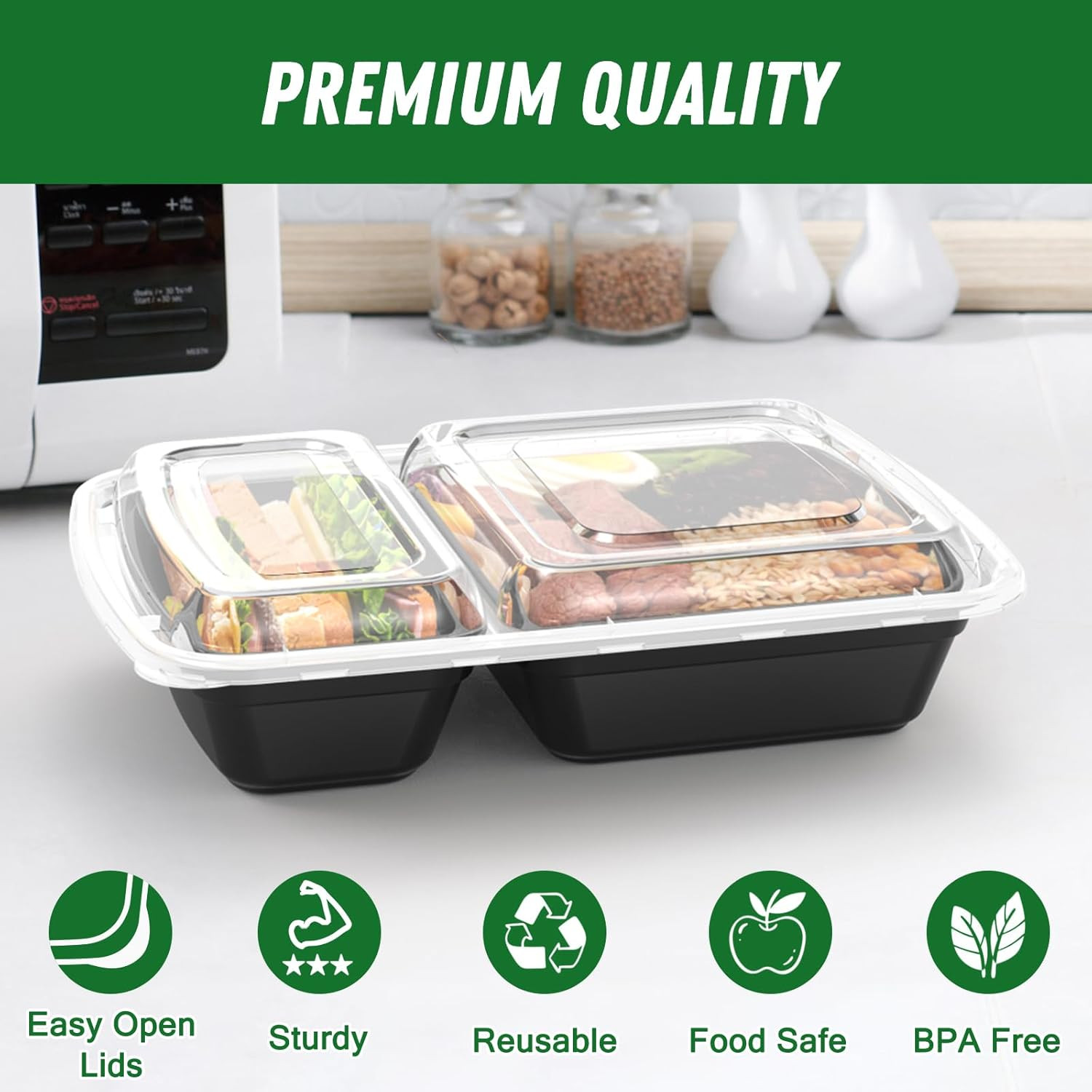 50 Pack (100-Piece) 28 Oz Meal Prep Containers Reusable with Lids 2-Compartment,