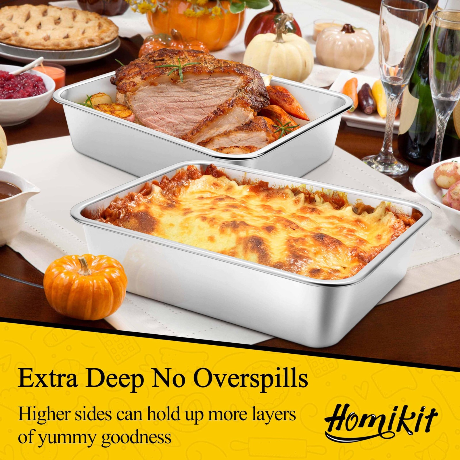 Homikit 2 Pack Lasagna Pan 3 9.8 inches x 12.6 x 3.1 inches, Silver
