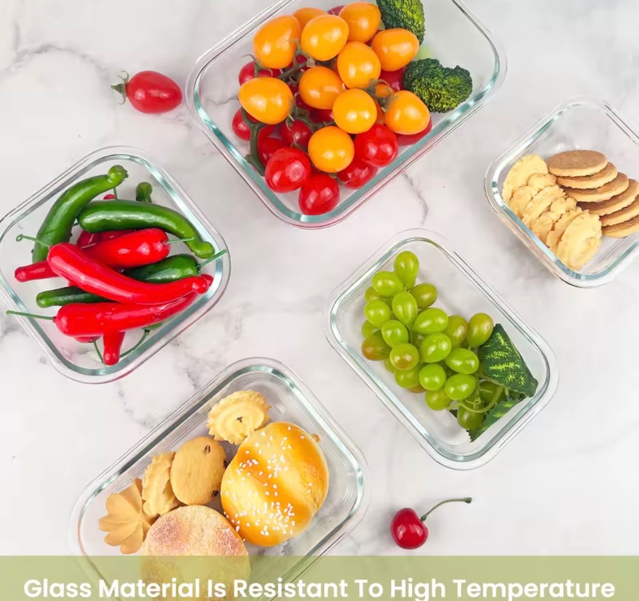 Glass Food Storage Containers 4-Pack with Lids, Airtight Leakproof for Lunch, Me