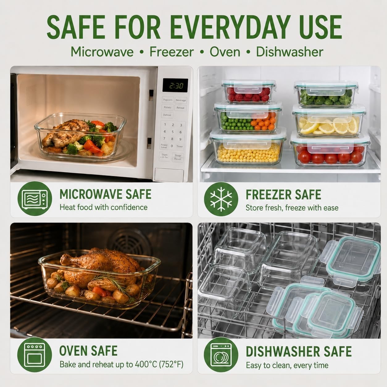 8 Pack Glass Food Storage Containers with Lids, Airtight Glass Meal Prep Cont…