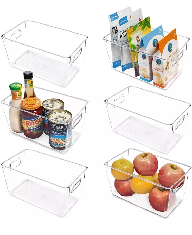 Vtopmart Clear Plastic Storage Bins, 6 PCS Pantry Organizer Bins with Handle for