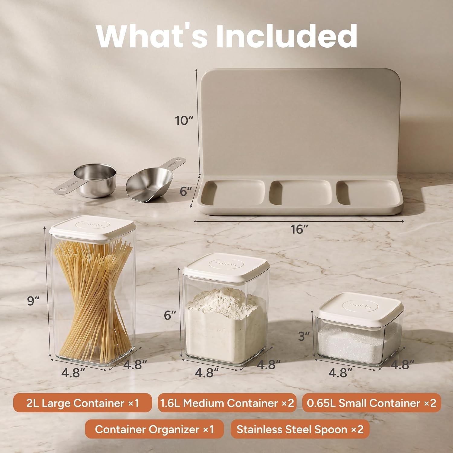 SMIRLY 8Pc Airtight Food Storage Container Set Organizer BPA Free Cream White