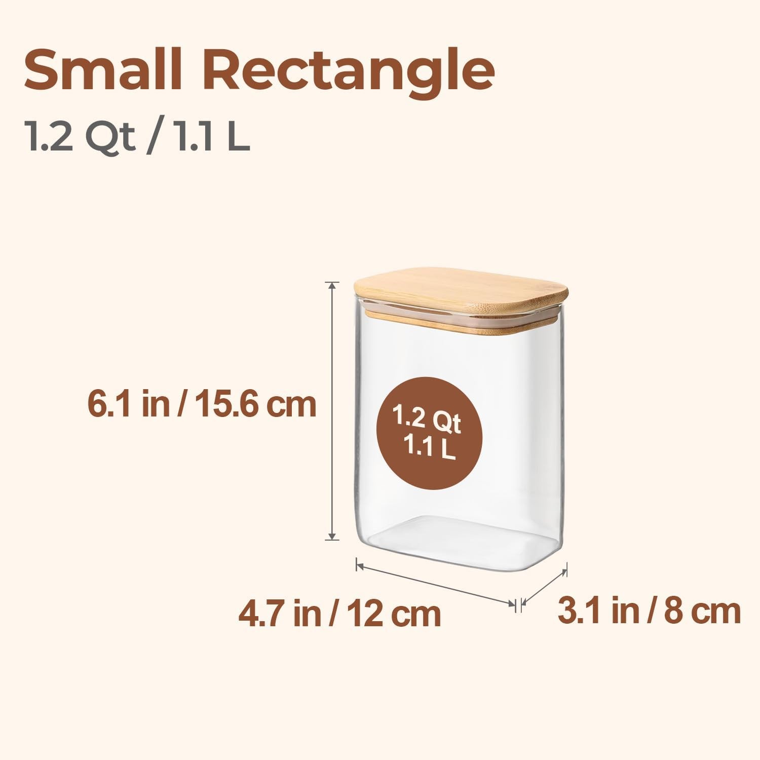 1.2 Qt Rectangle Glass Storage Containers W/ Lids Glass Jars W/ Bamboo Lids