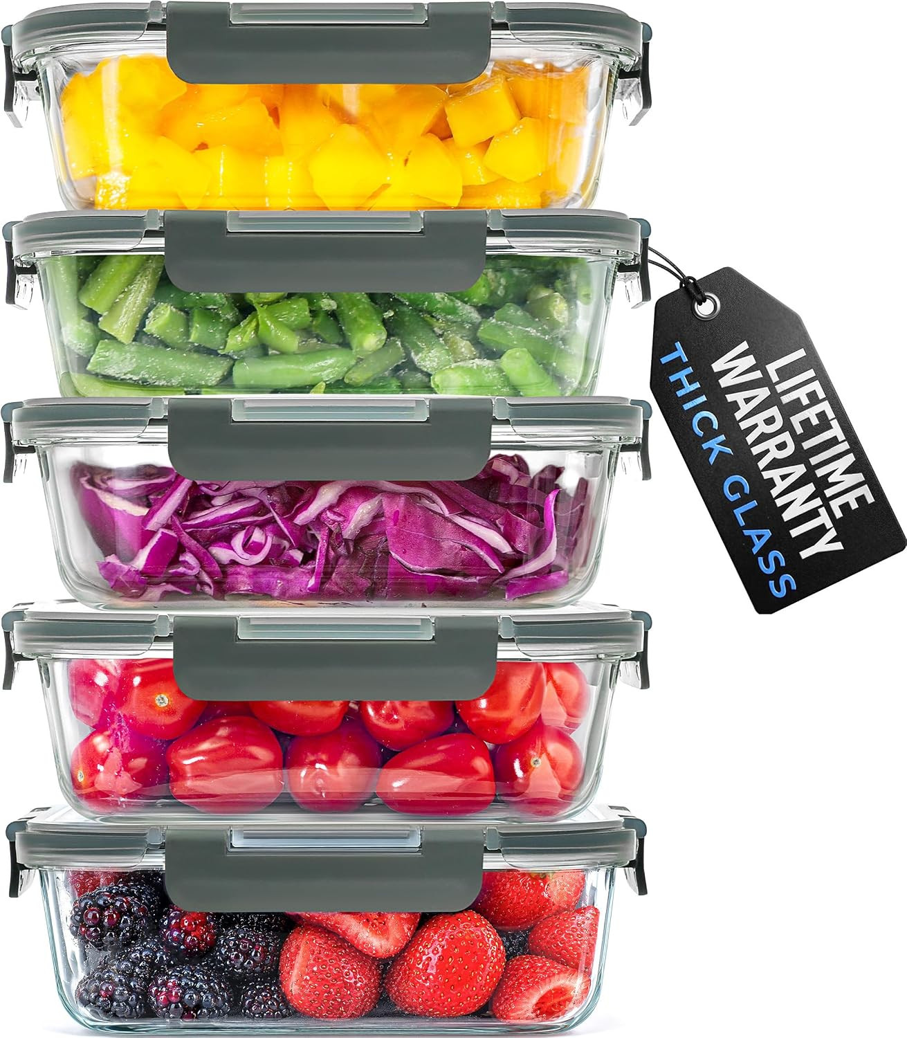 5 Piece Large 36Oz Glass Storage Container Sets with Lids – Premium BPA Free Bor