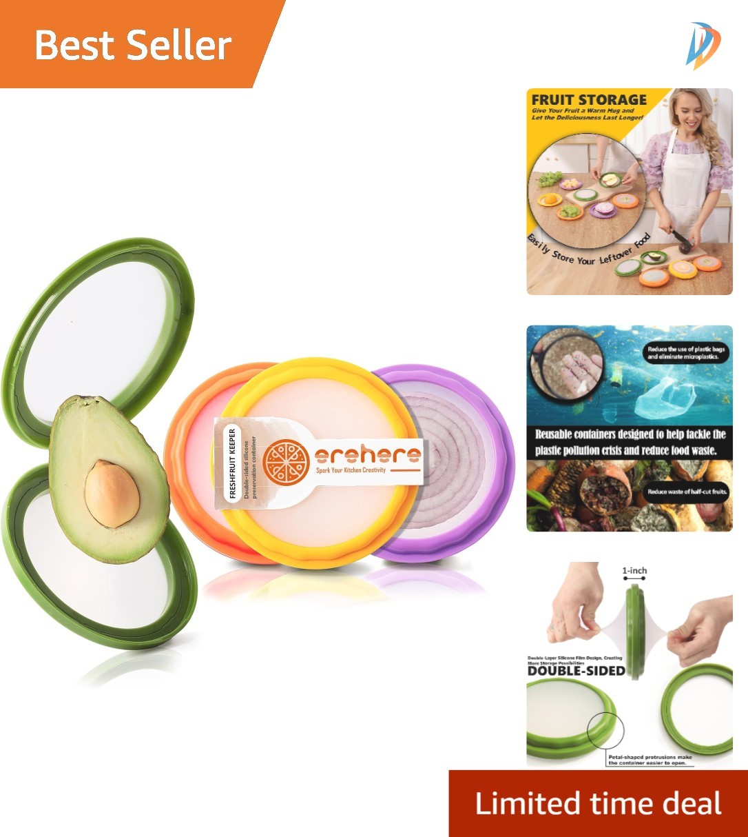 Elegant 4-Piece Food Storage Set with Silicone Lids – Fresh & Organized Fridge