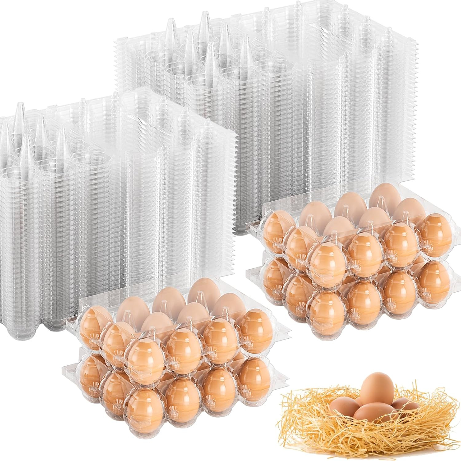 100 Pack Egg Cartons Cheap Bulk 12 Count Clear Plastic Egg Containers for Chicke