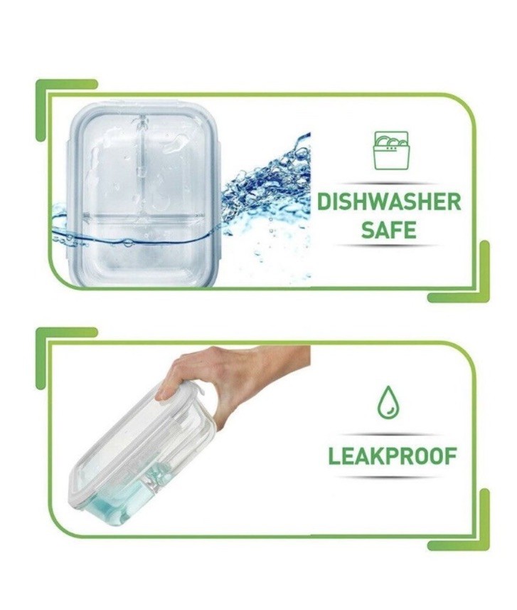 One NutrPreps Glass Meal Prep Container 5pc Set 3-Compartment BPA-Free Lunch Box