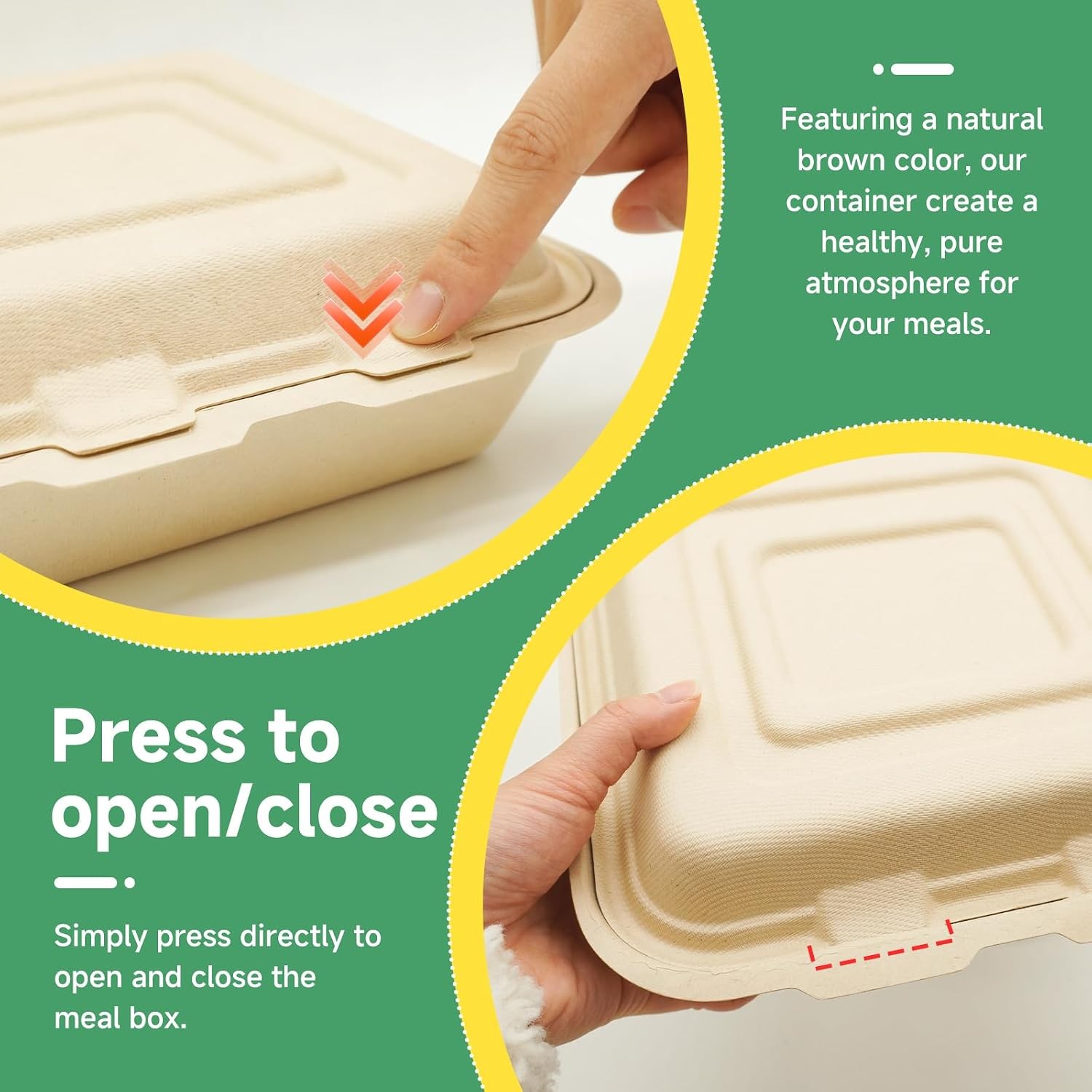 To Go Boxes 75 Pack 3 Compartment Compostable Degradable in 90 days 9×9 Inch