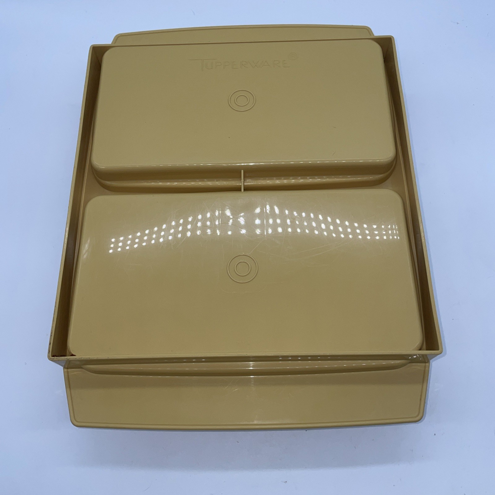 Vtg Tupperware Deviled Egg Keeper Carrier Harvest Gold Yellow w/ Inserts 723-2