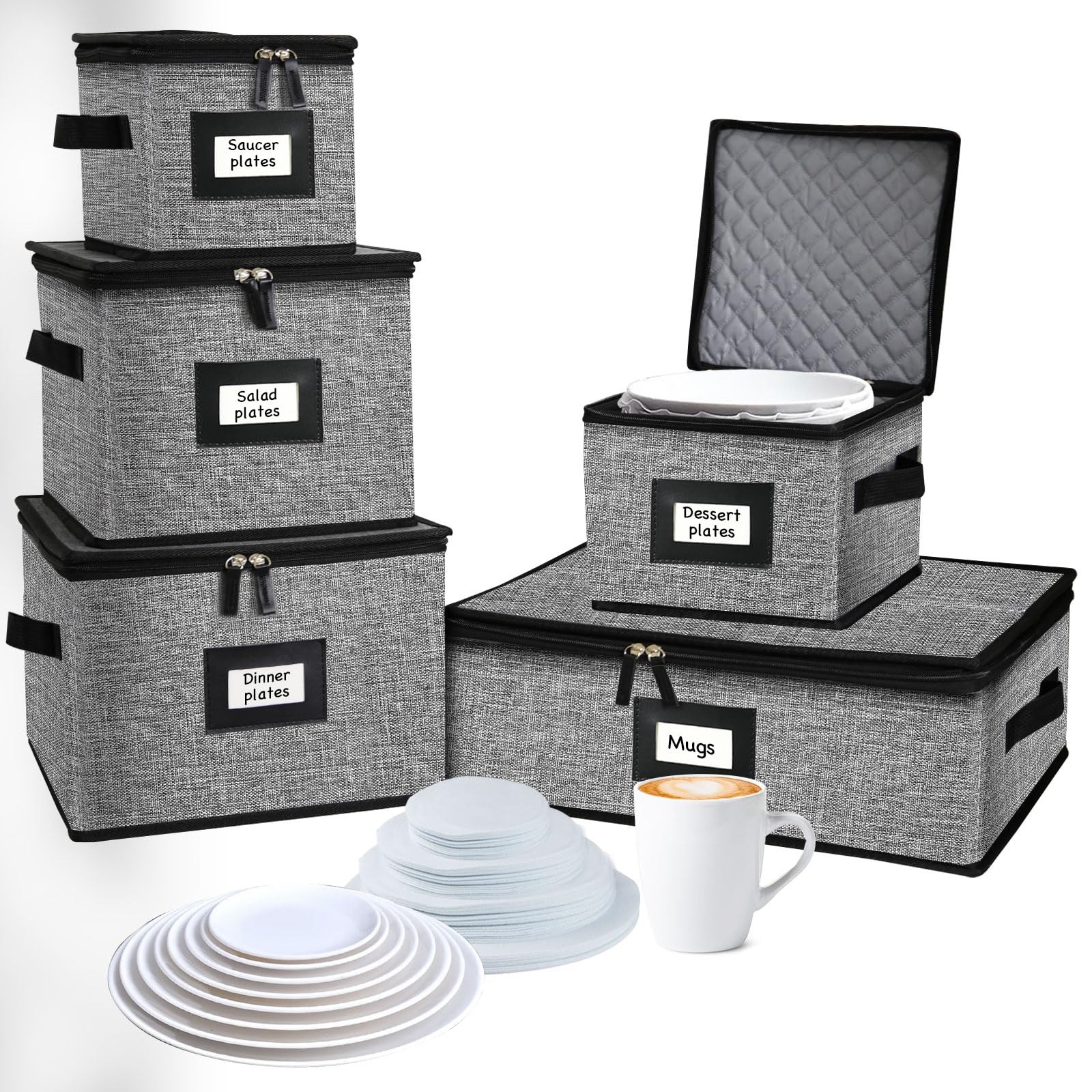 ouruer 5 PACK China Storage Containers-Quilted Mug Storage and Moving Boxes f…