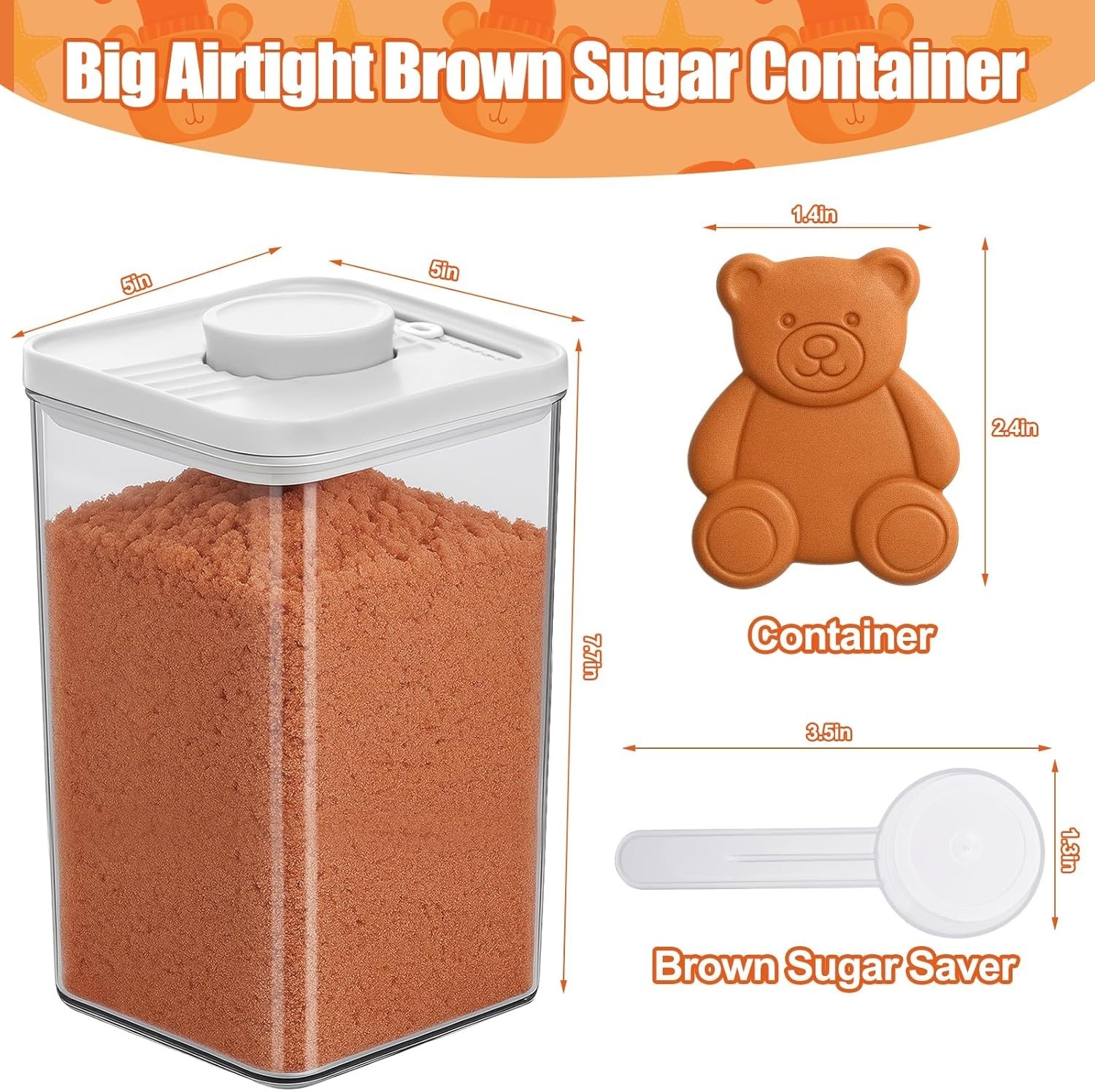 Airtight Brown Sugar Container, 2.75QT(88OZ/2.6L) Clear Brown Sugar Saver Kee…