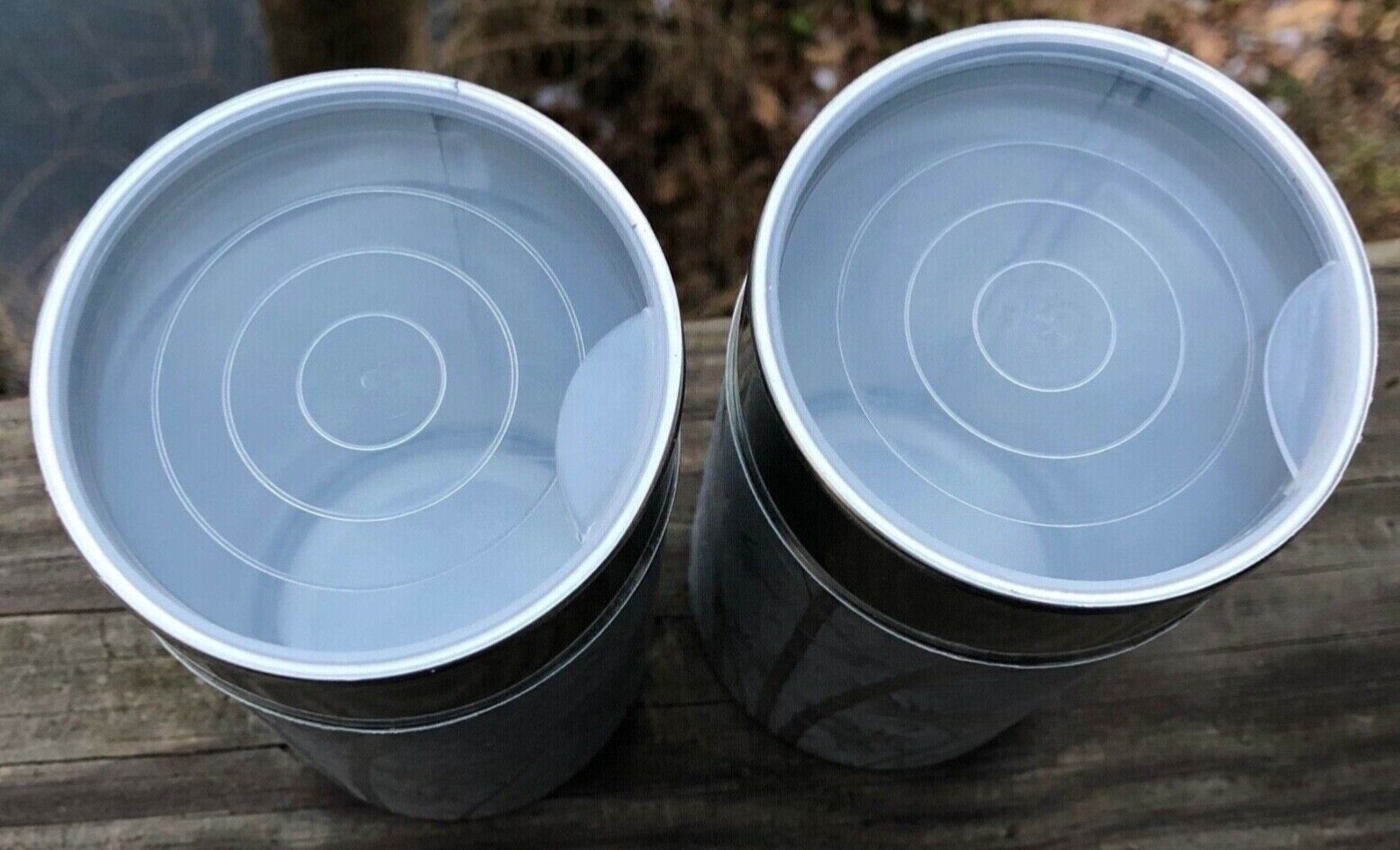 Boxed Set of two tin containers with lids silver rice paper bamboo motif -Japan 