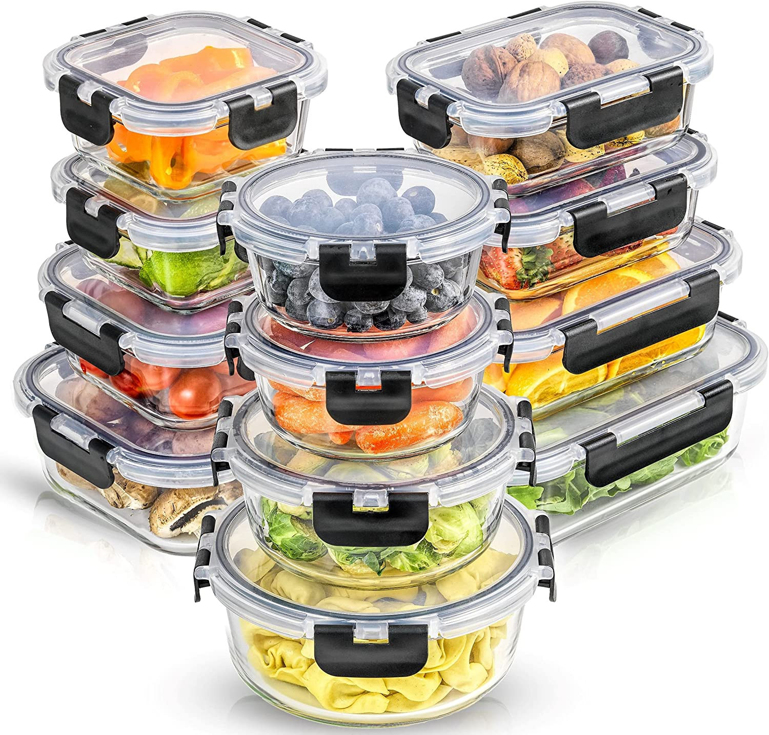 24Pc Borosilicate Glass Storage Containers with Lids | 12 Airtight/Freezer Safe