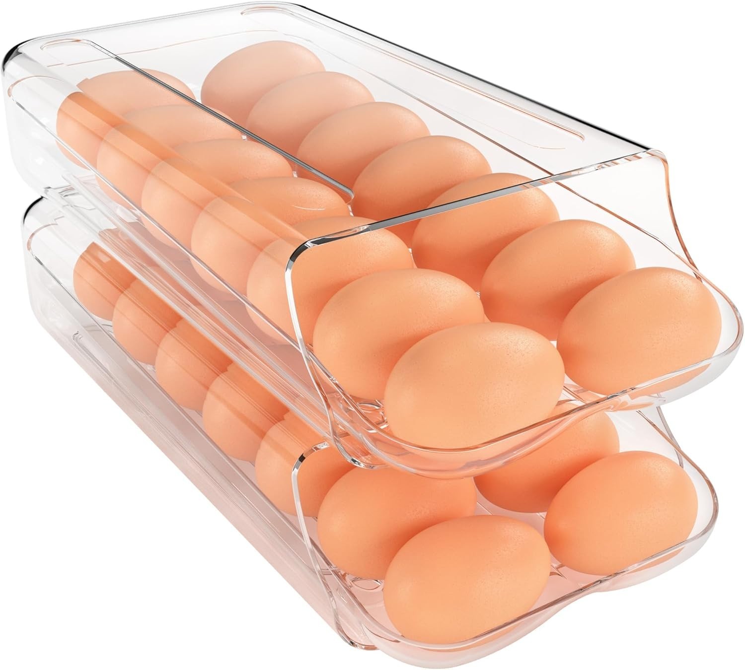 2 Pack Egg Holder Clear Plastic Container Egg Dispenser for Fridge Refrigerator