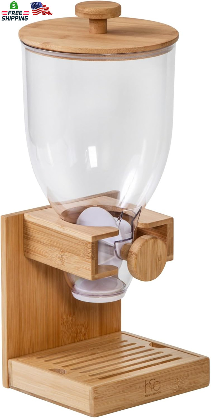 Bamboo Cereal Dispenser Airtight Lid Countertop Dry Food Storage Pantry