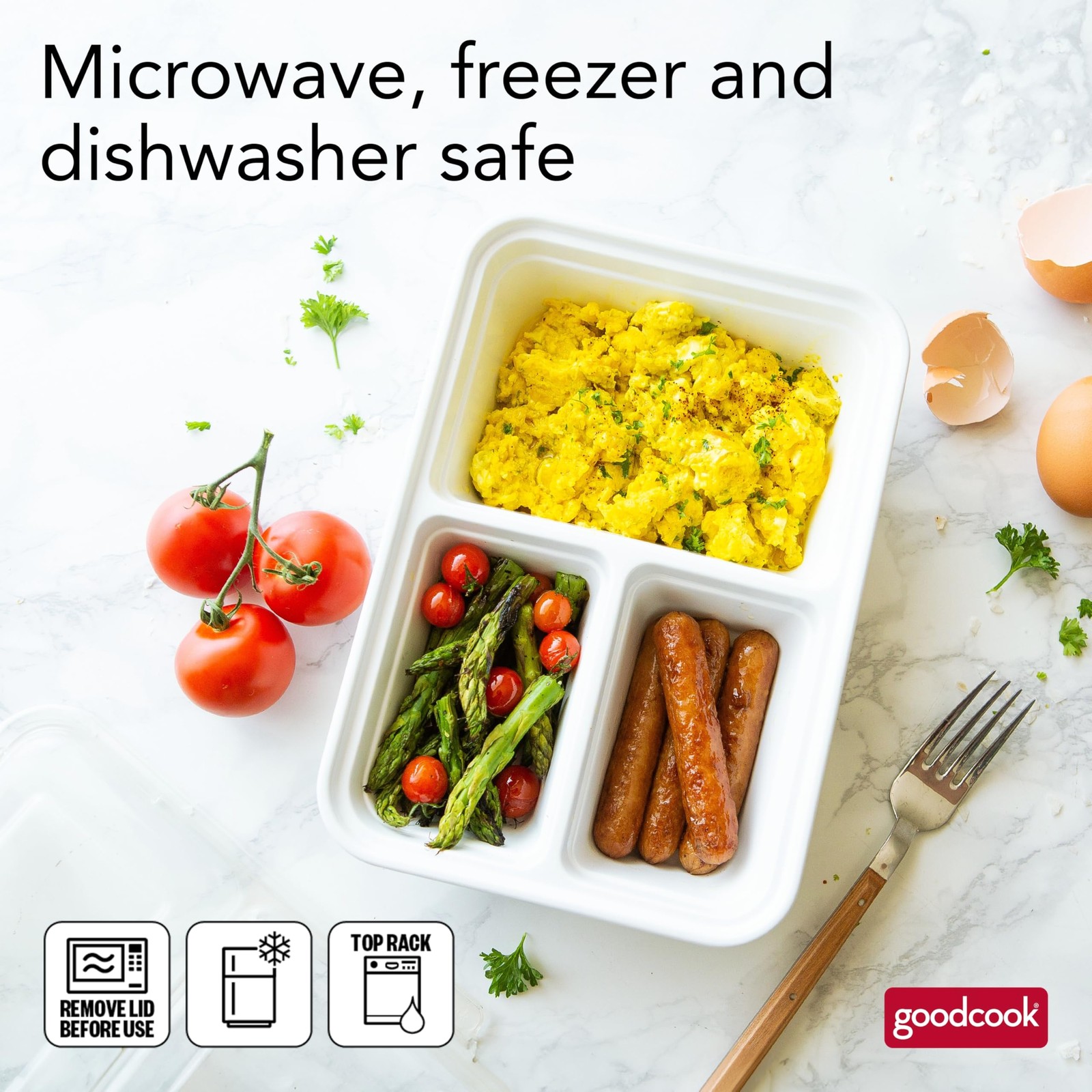 GoodCook Food Storage Containers for Meal Prep Rectangle Three 10 Sets, White