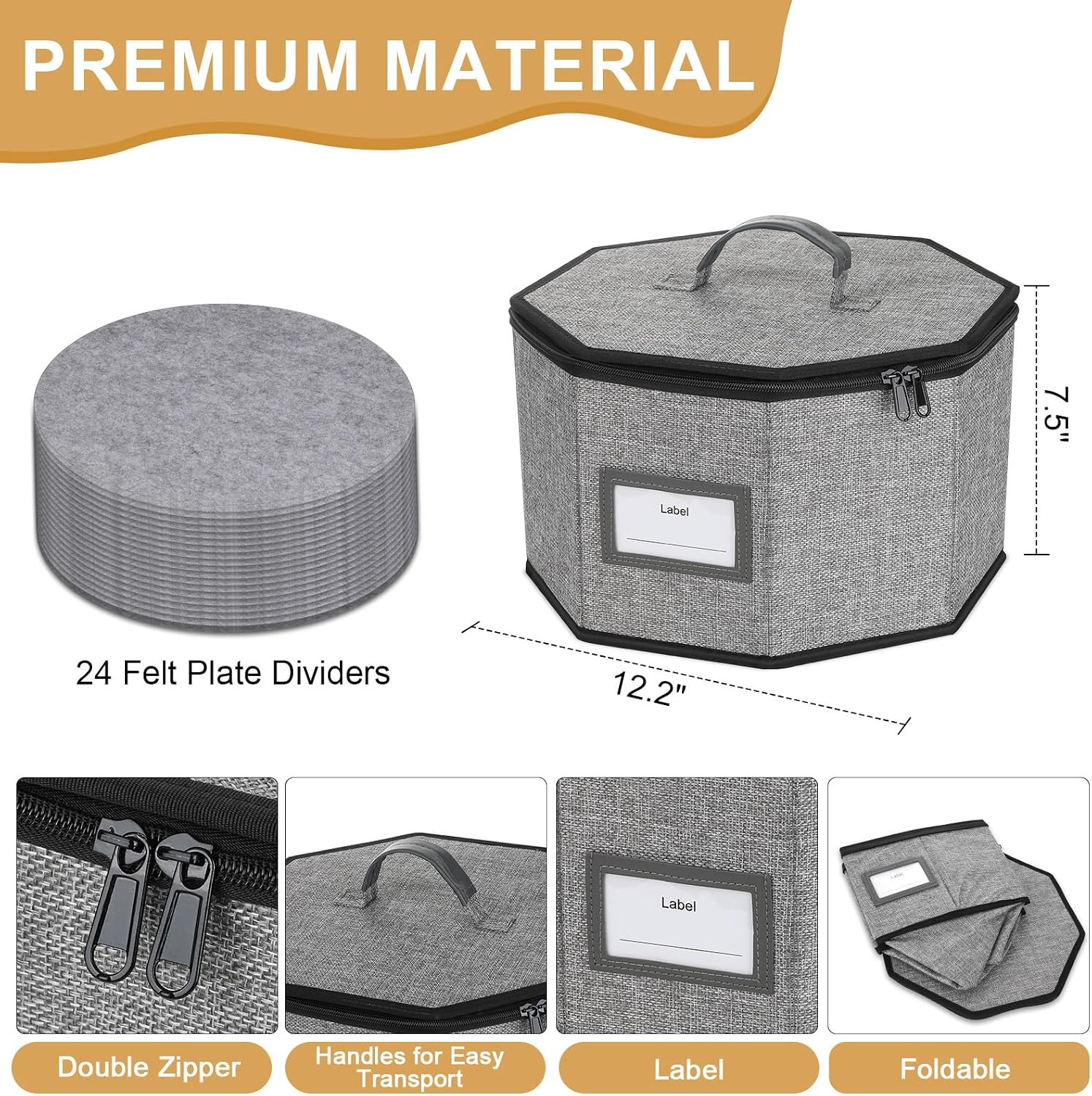 2 Pack Stackable Dish Storage Containers with 24 Felt Dividers and Handles