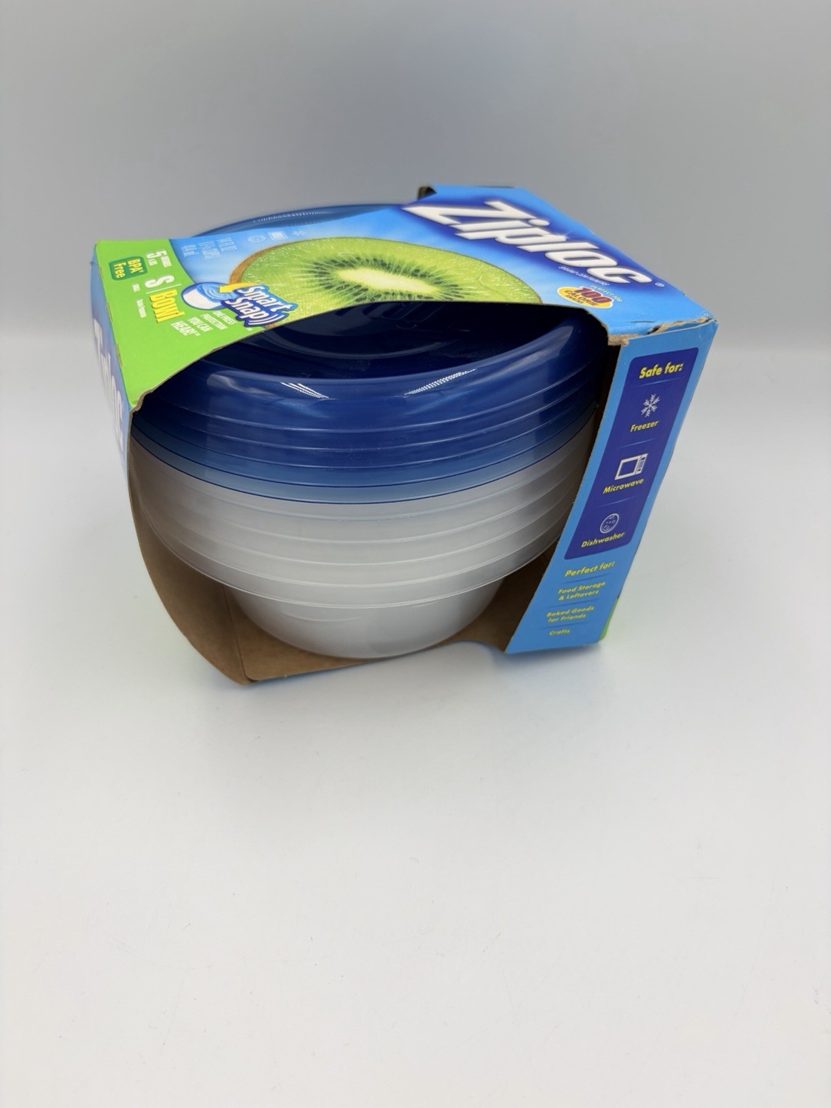Ziploc Smart Snap Bowls Small Round 1¾ Cups 14oz 5-Pack Containers Lids