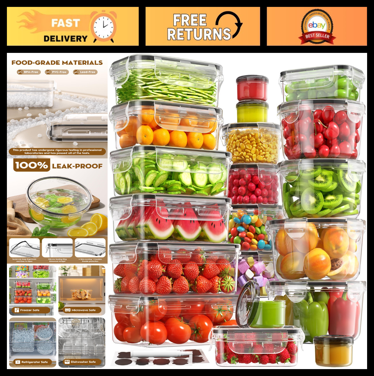 40 PCS Airtight Food Storage Containers Set, Leakproof Meal Prep, BPA-Free, Reus