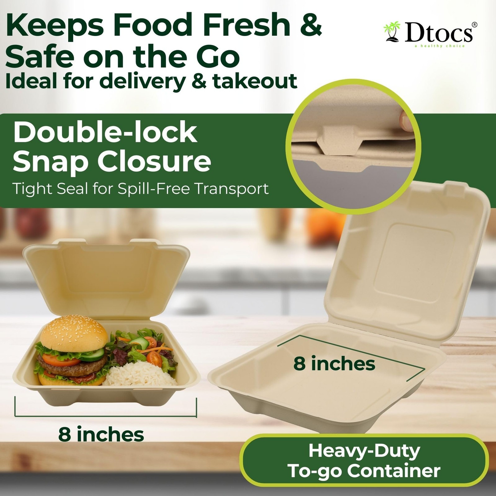 To Go Food Containers With Lids 8×8 Inch [70 Pack] Bamboo Clamshell Take Out …