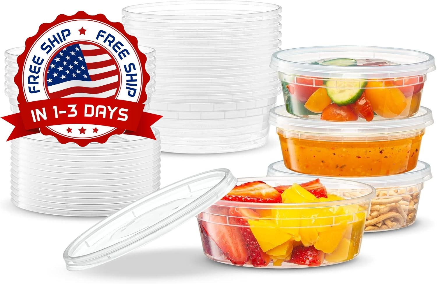 Contenedores De Almacenamiento De Comida De Plastico 8 OZ Juego De 24 Con Tapa.