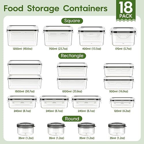36-Piece Food Storage Containers with Lids Airtight(18 Containers & 18 Lids) Pl