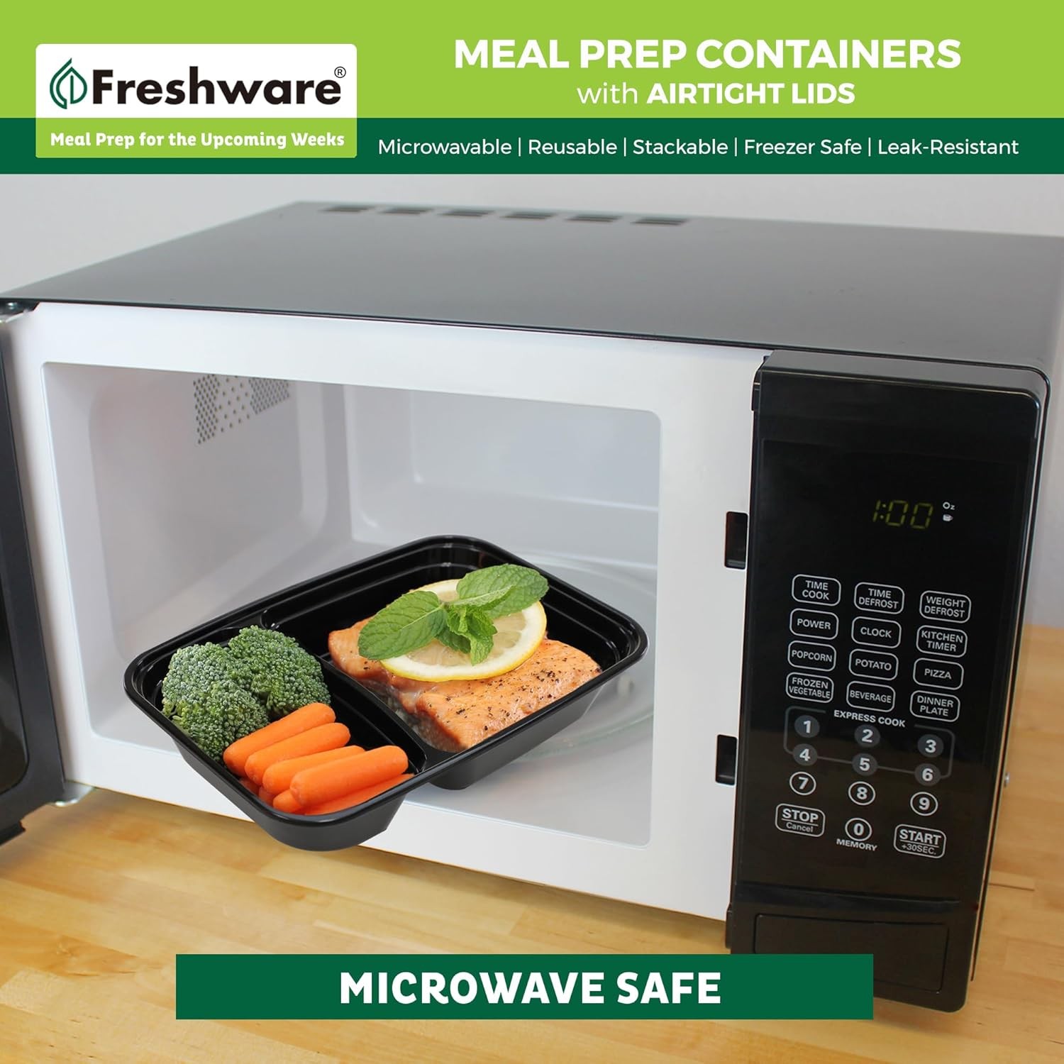 Freshware Meal Prep Containers [50 Pack] 2 Compartment with Lids, Food Storage C