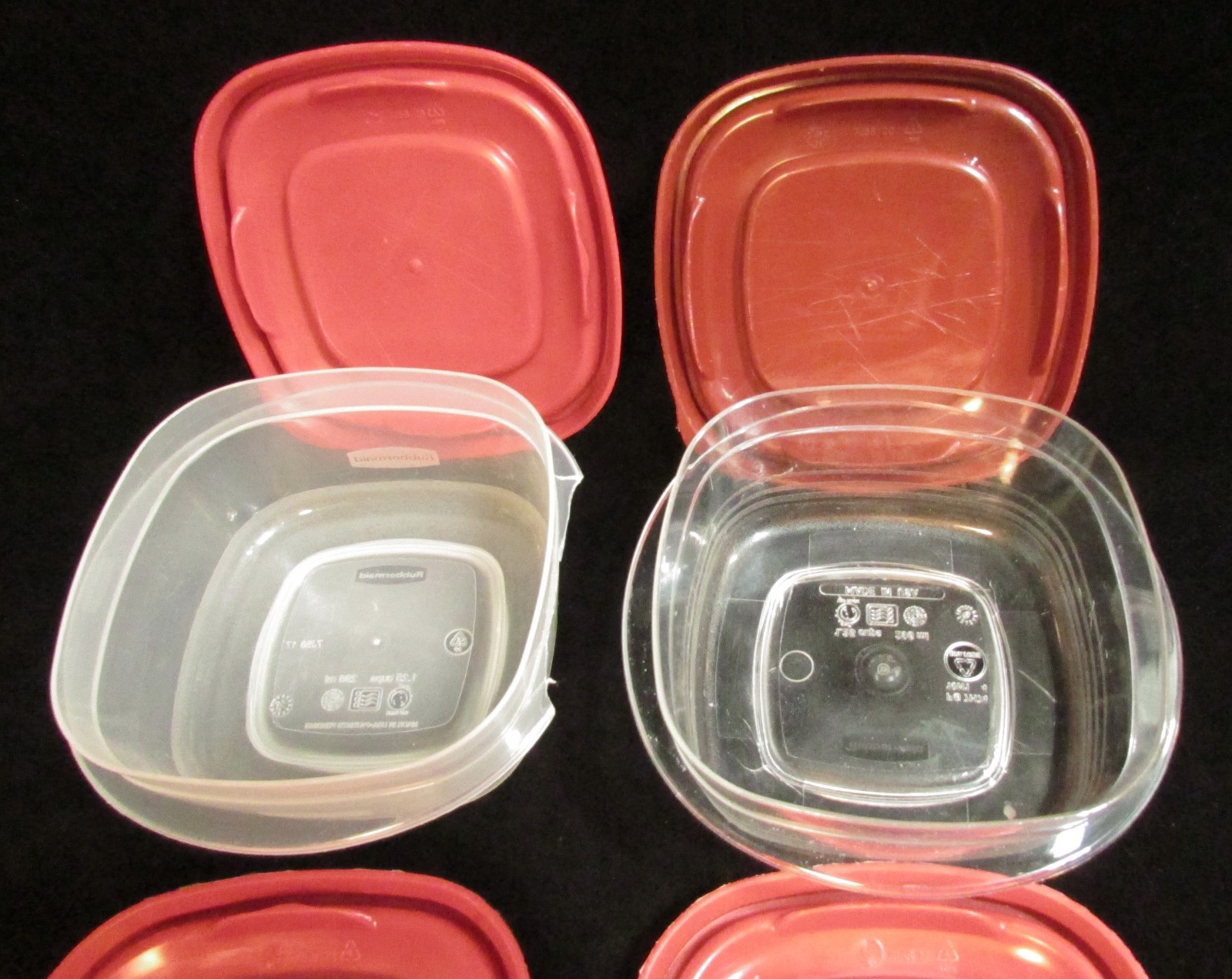 Lot Of 4 RUBBERMAID Easy Find 1.25 Cup CONTAINERS 7J56 7H74 with Red LIDS 7J58