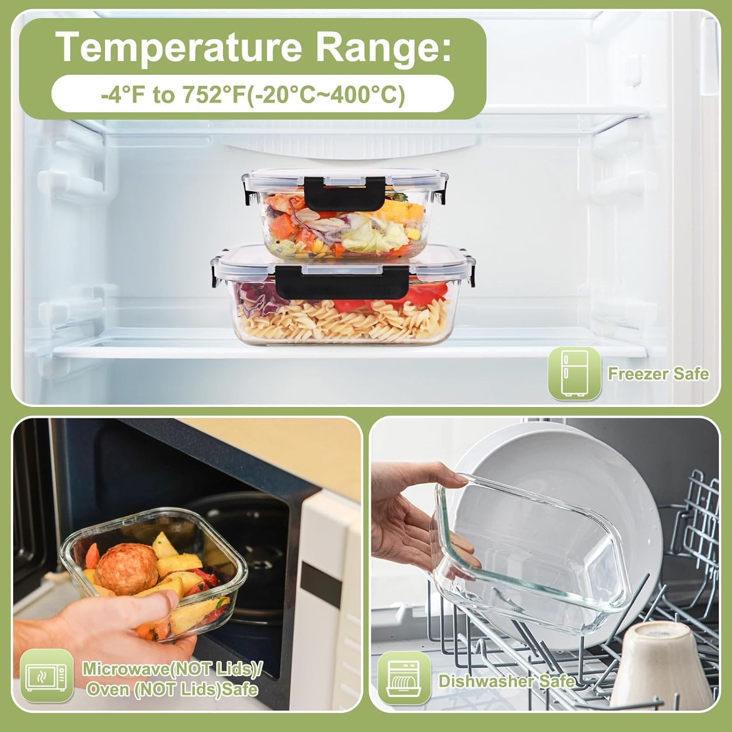 Liuruiyu 8 Pack Glass Food Storage Containers with Lids, Meal Prep Containers, A
