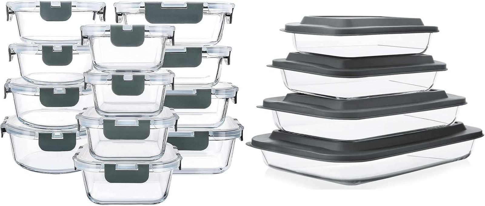 24 Pcs Glass Food Storage Containers with Lids, 8 Pcs Glass Baking Dish Set with