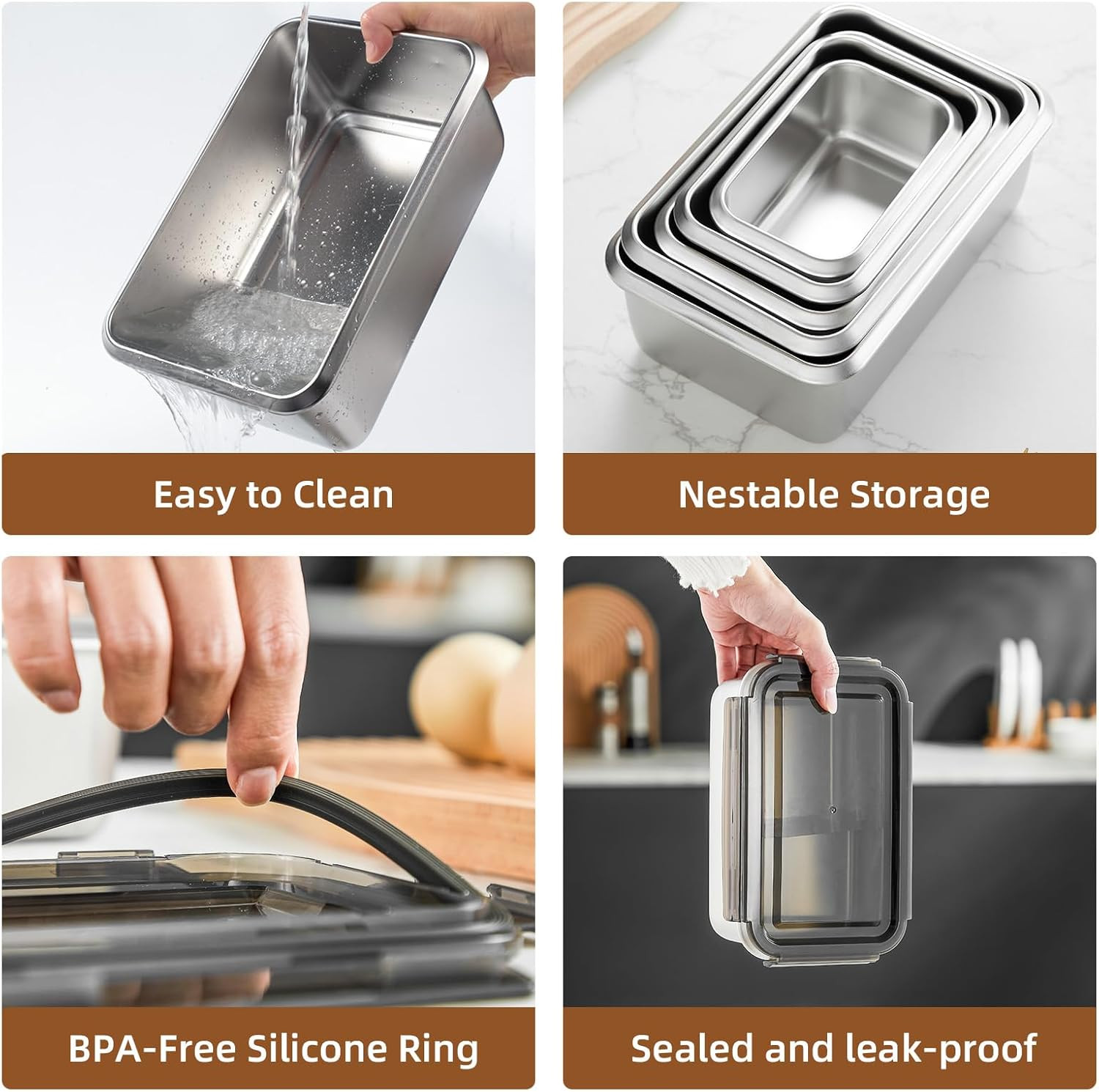 18/10 Stainless Steel Freezer Storage Containers Set of 2, 47Oz 94Oz Food Contai