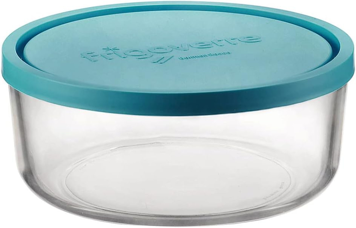 Bormioli Rocco Classic Glass 42.25 Ounce round Container with Teal Lid