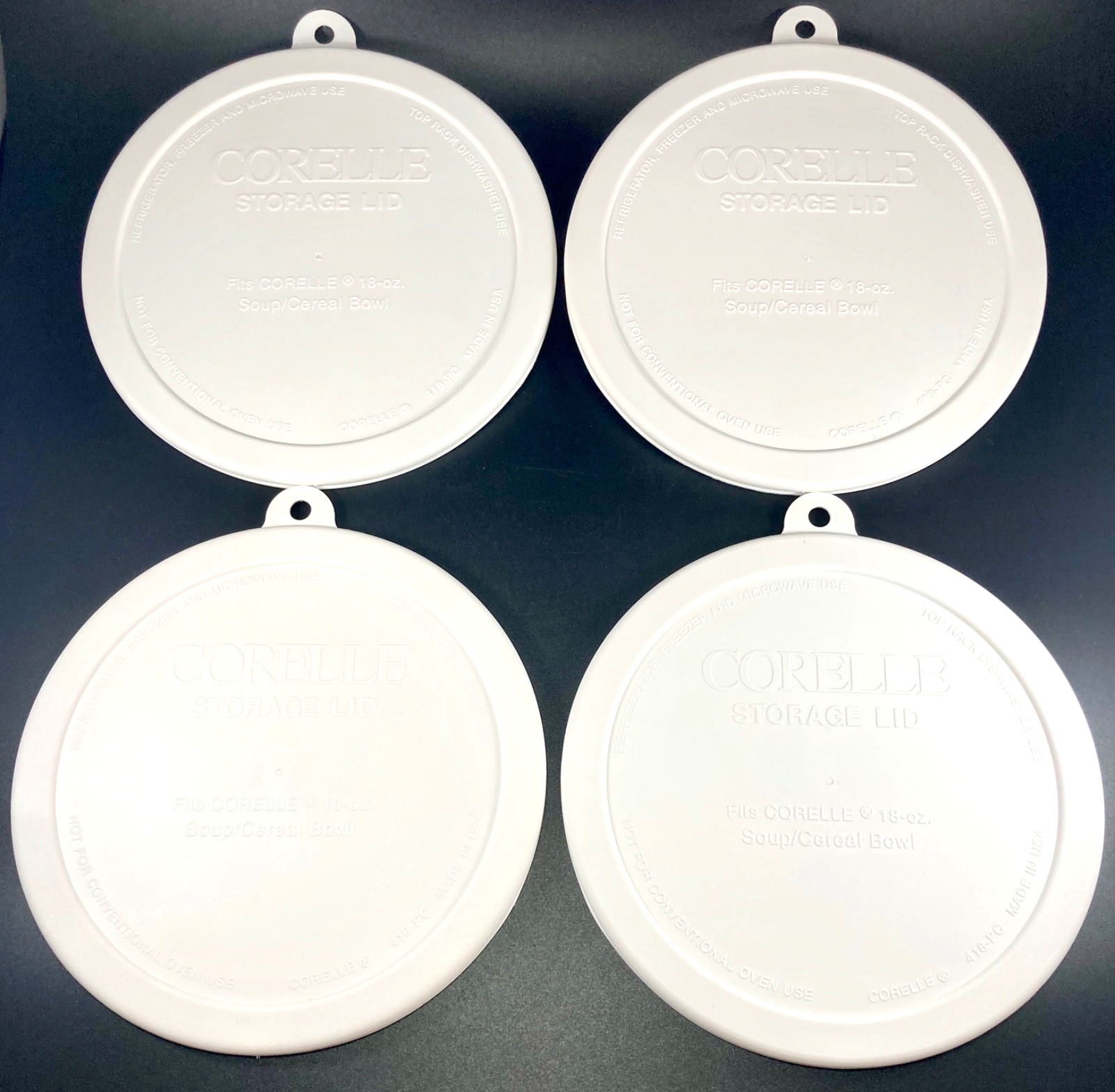 4x Corelle Ware 418-PC Plastic Storage Lids fit 18 oz Soup Cereal Bowl 6-1/4″