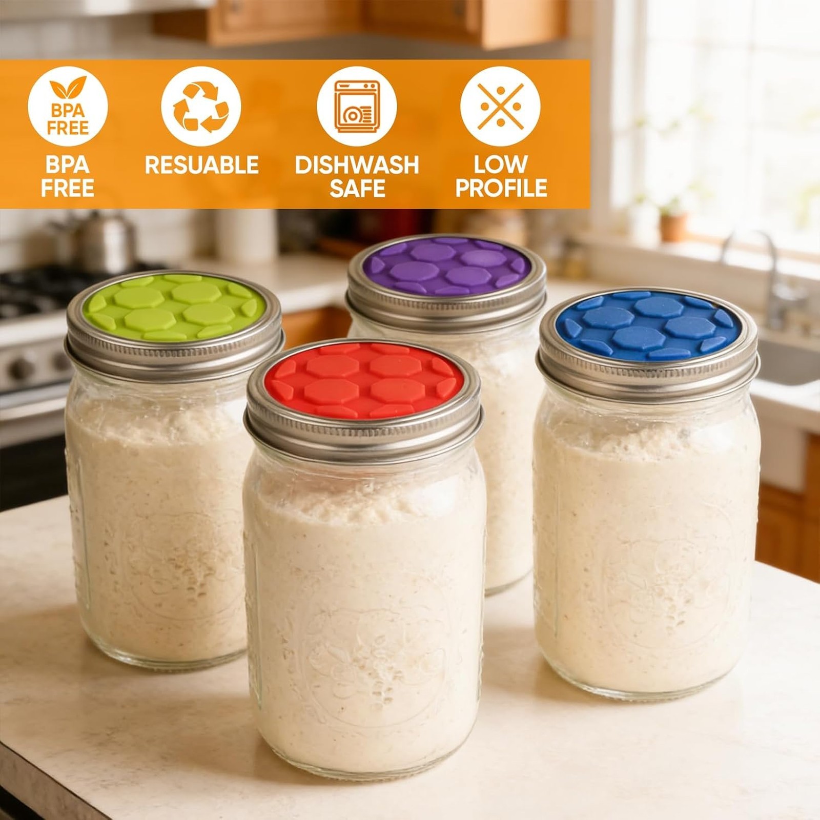 Silicone Fermentation Lids for Wide Mouth Mason Jars, One-Way Airlock Valve