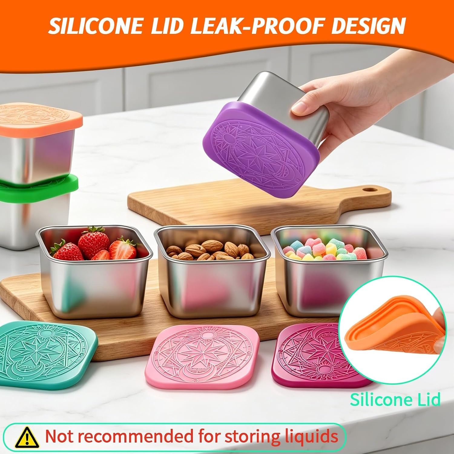 6Pack 6oz Stainless Steel Snack Containers with Lids, Leakproof Easy Open Sma…