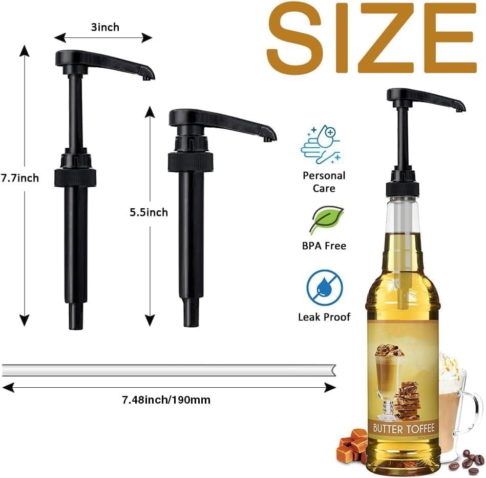 6 Pack Black Syrup Pumps Leak Proof Coffee Syrup Dispenser, Fits 25.4 Oz Coff…