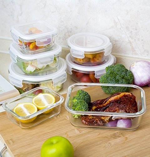 Glass Food Storage Containers 9 Set Airtight Leak Proof Meal Prep BPA Free Oven