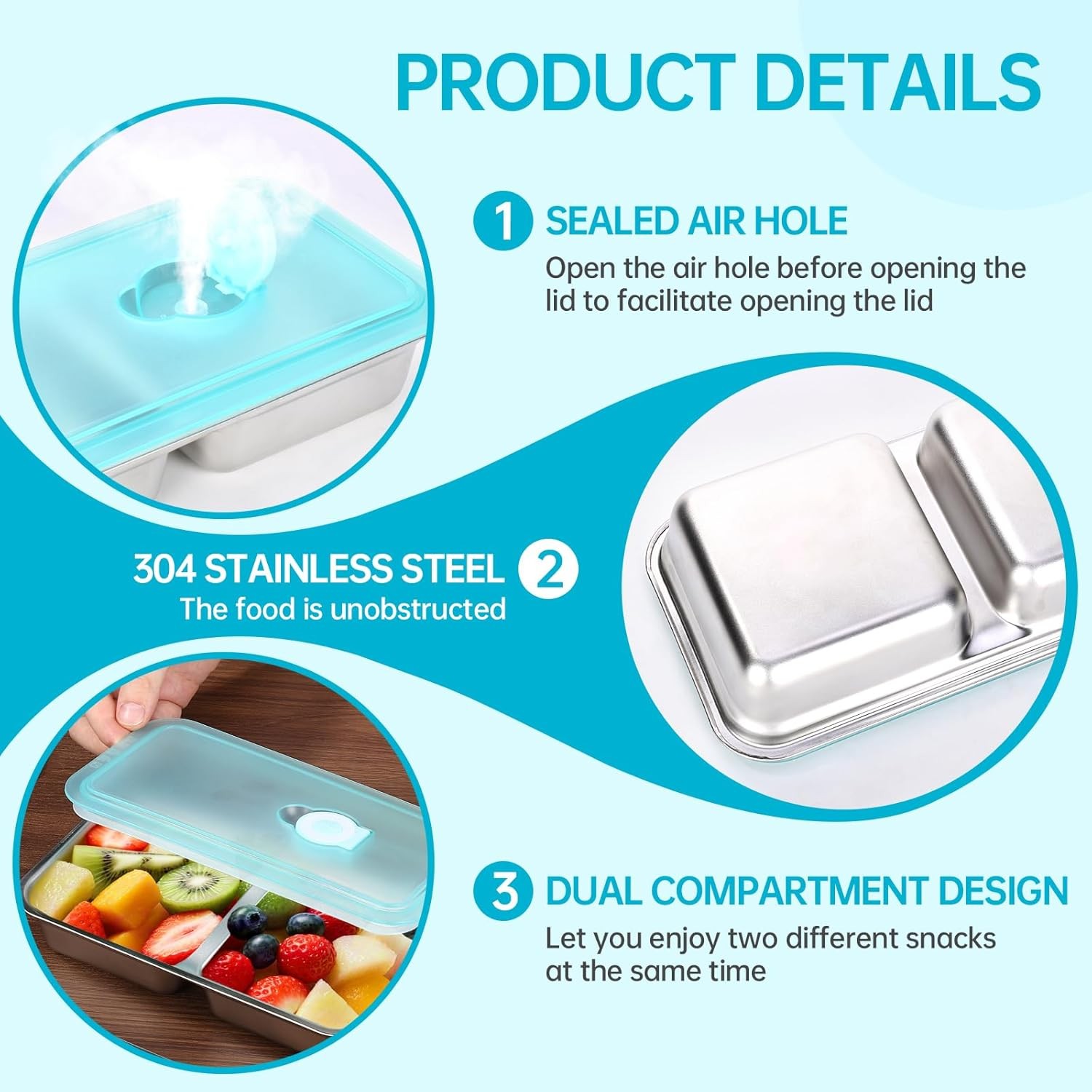 4 Pack Stainless Steel Snack Containers Reusable Grab and Go 2 Compartment Food