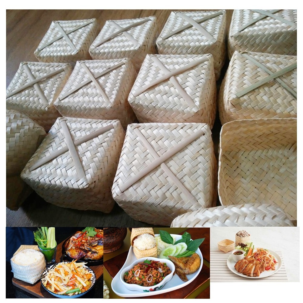9Pcs Sticky Rice Bamboo Traditional Woven Basket Serving Natural Wooden Handmade