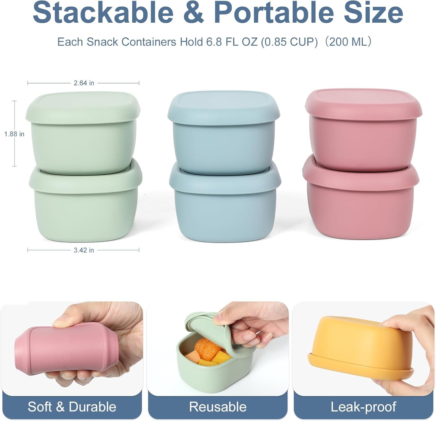 6 pcs 7 oz Silicone Snack Containers for Kids Small Food Containers with Lids…